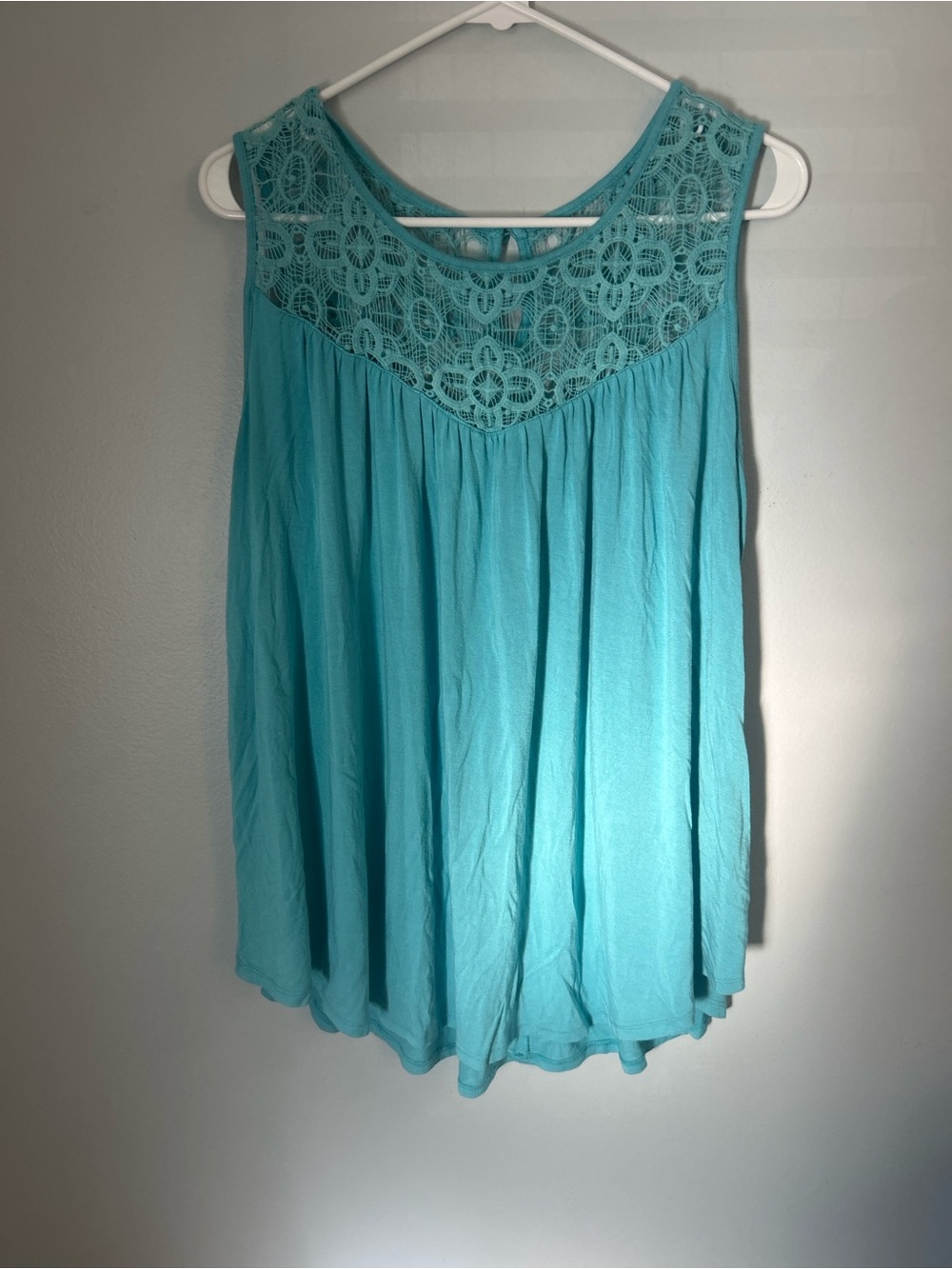 Avenue Turquoise Crochet Yoke Tank Top